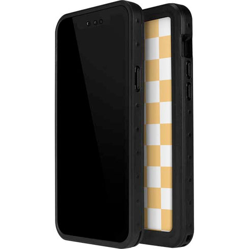 Yellow and White Checkerboard iPhone 15 Waterproof Case